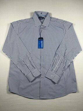 NWT Nautica Performance Super Shirt White & Blue Checkered Men Size L 16-16.5